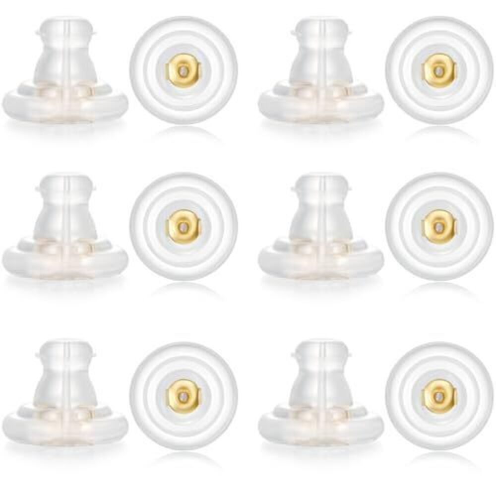 2110 12pcs Big Silicone Earring Backs Replacements, 18K Gold Plated Earring